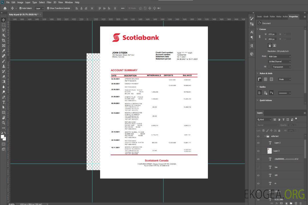 Relevé bancaire de la Banque Scotia du Canada template Relevé bancaire de la Banque Scotia du Canada template